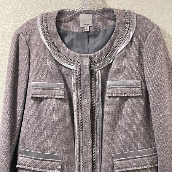 NEW, HALOGEN Wool Blend Tweed Blazer Embellished 3/4 Sleeve Snap Front, Gray- XL - Picture 2 of 8
